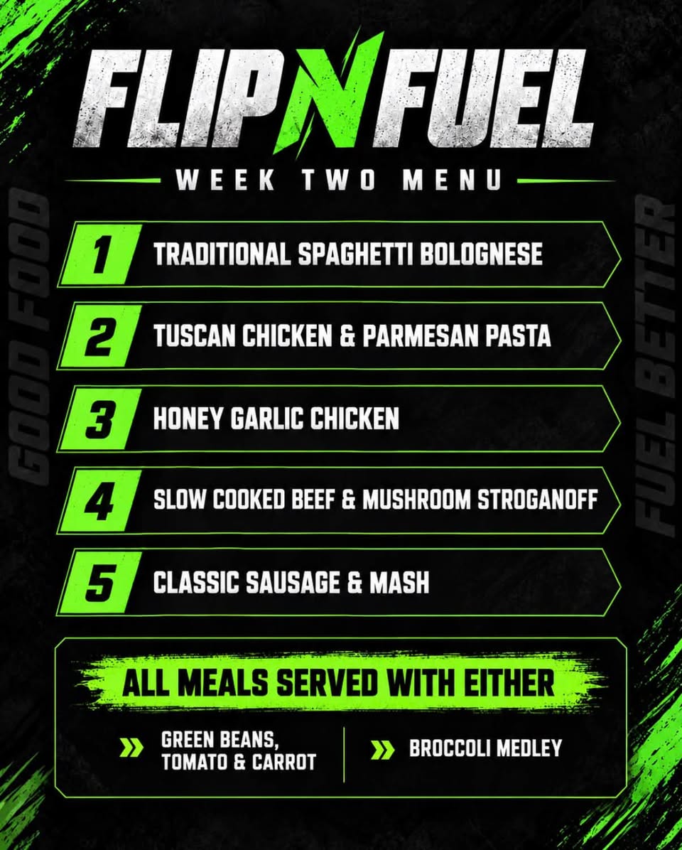 Flip 'n' Fuel menu card